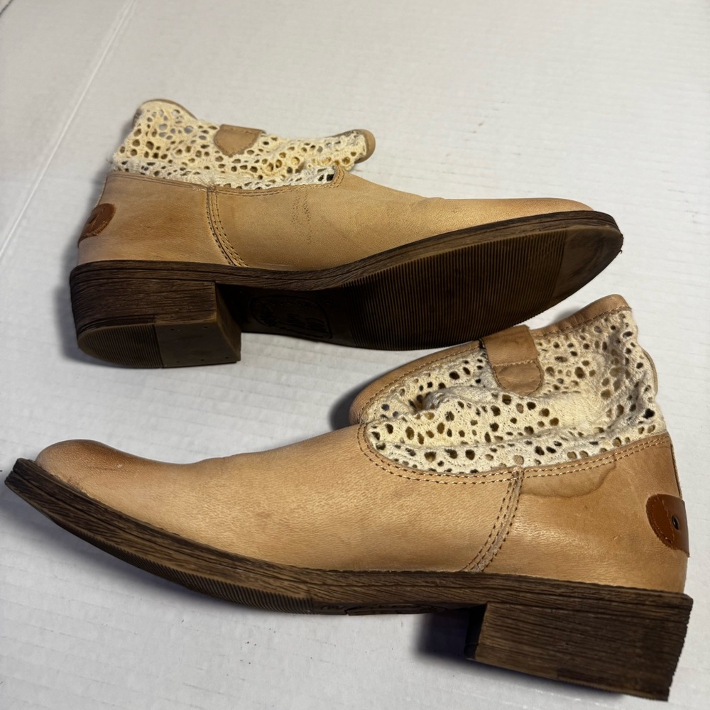 Coolway Leather Tan Ankle Boots with Lace Accents